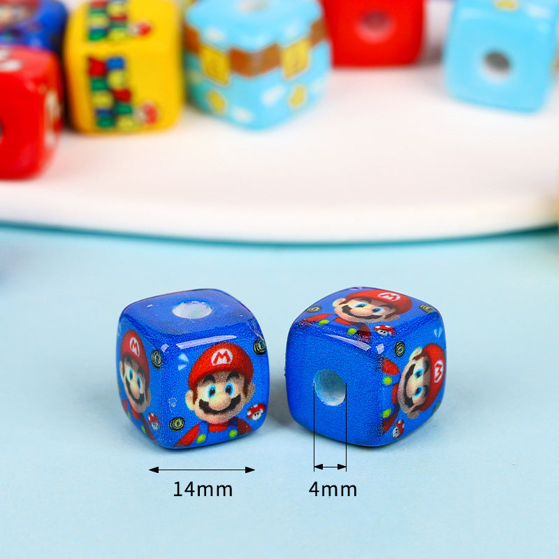 Creative Cartoon Mario Printed Acrylic Square Beads 14mm 10pcs 3