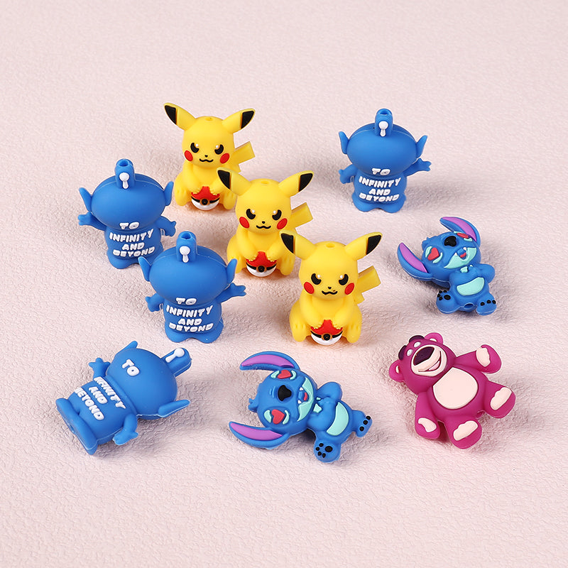 Silicone 3D Focal Beads Pikachu Stitch Purple Bear Text 20pcs 4