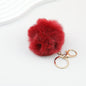 Pom Pom Keychain Fluffy Imitation Rex Rabbit Fur Ball 8cm With Lobster Clasp - 44# dark red