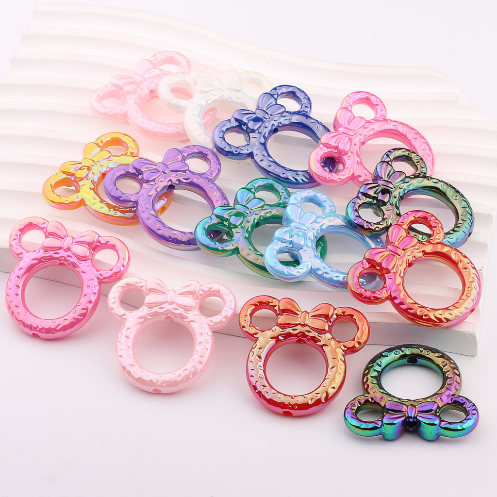 Deep UV Color Plated Solid Color Mickey Ring Head Acrylic Beads 2pcs 3
