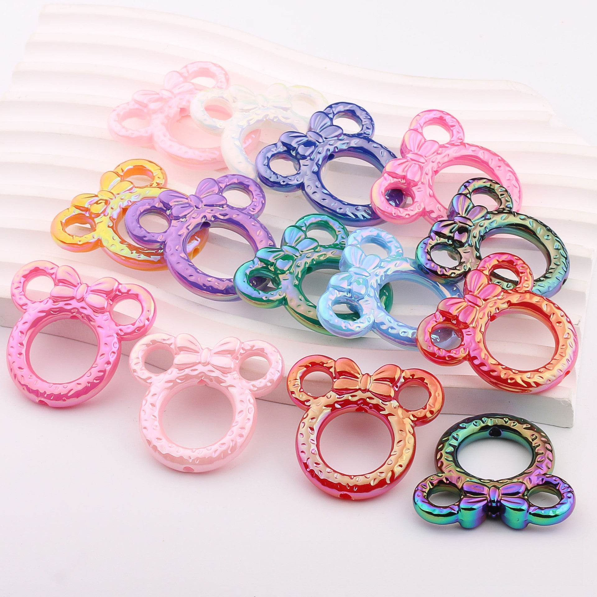 Deep UV Color Plated Solid Color Mickey Ring Head Acrylic Beads 2pcs 3
