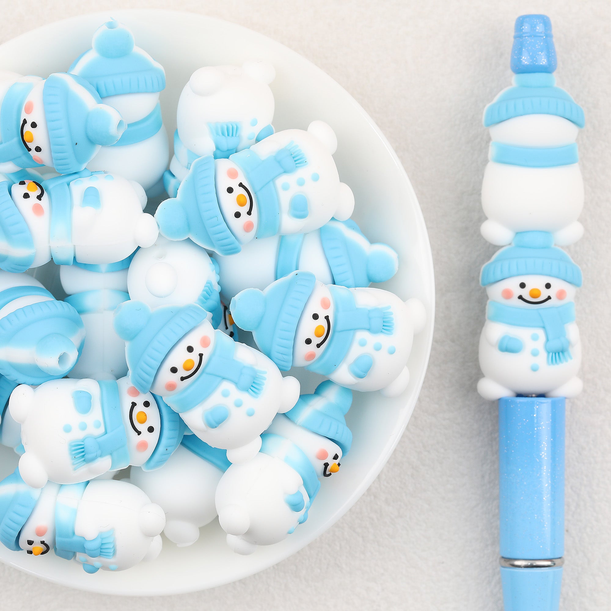3D Winter Snowman Silicone Focal Beads