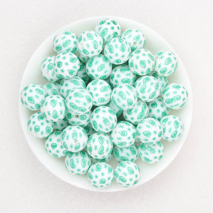 15mm Printed Leaf Pattern Silicone Round Beads 50pcs 7