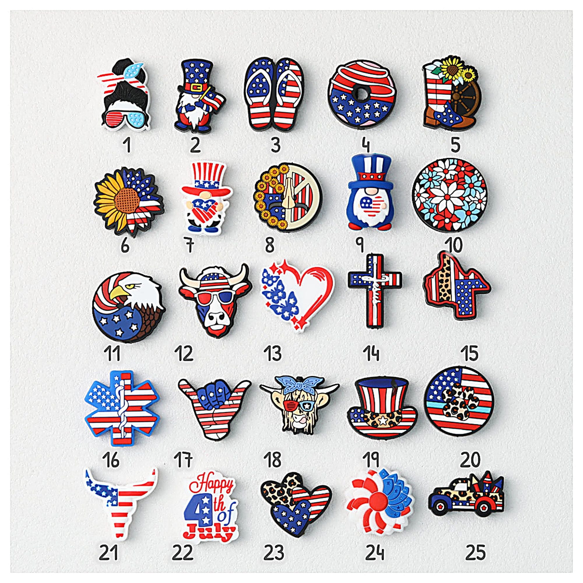 USA Independence Day Silicone Focal Beads Patriotic Collection 20pcs - 1