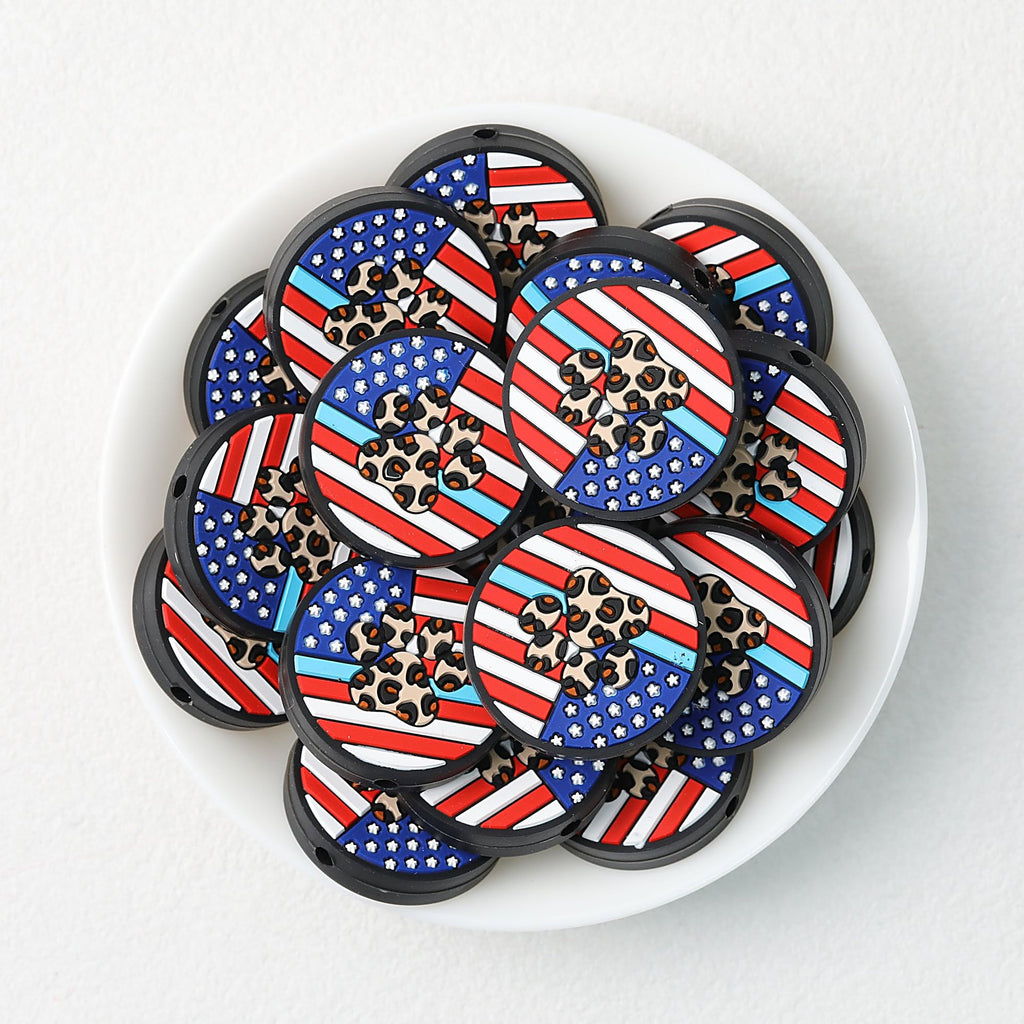 Independence Day Patriotic Silicone Focal Beads Paw US Flag 20pcs