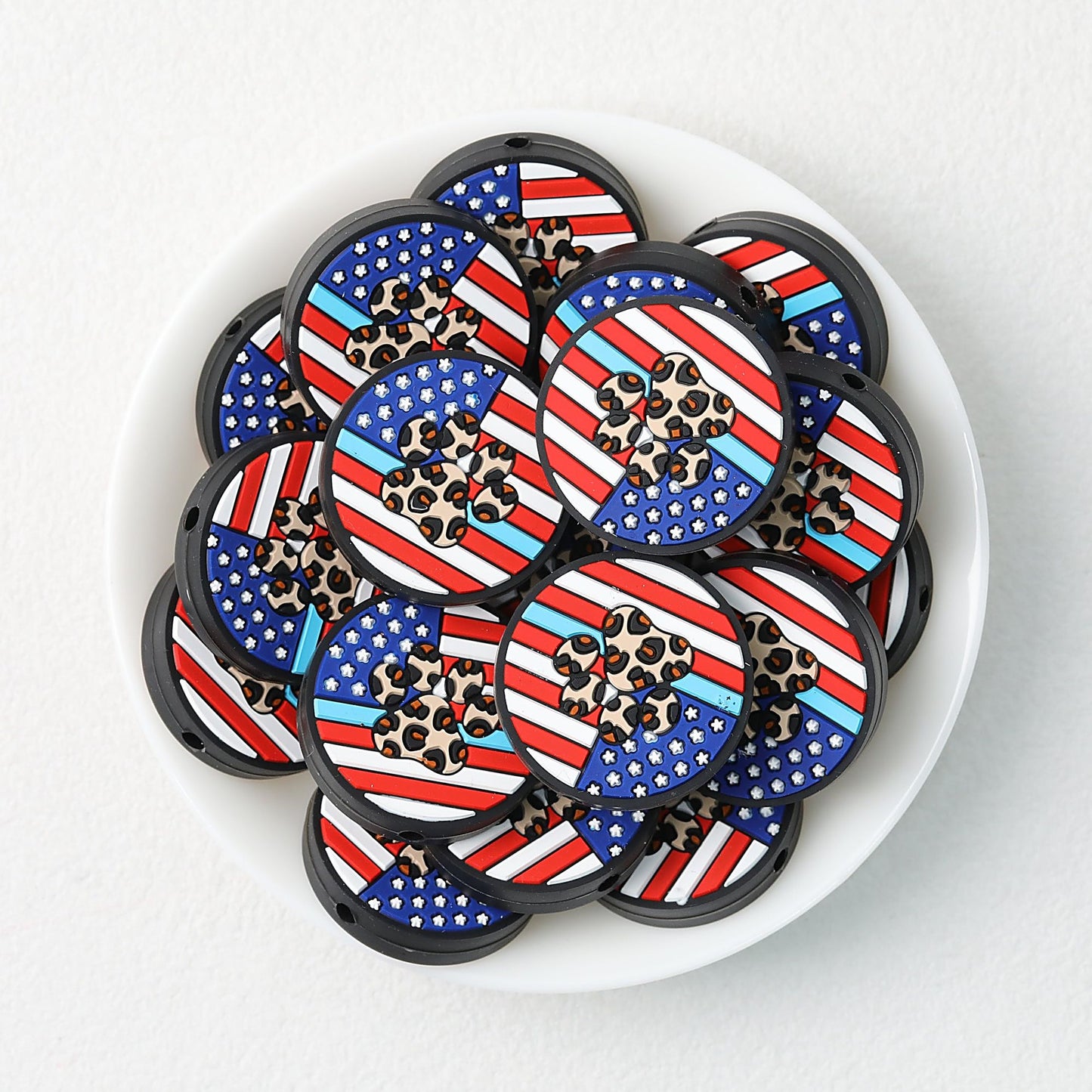 Independence Day Patriotic Silicone Focal Beads Paw US Flag 20pcs