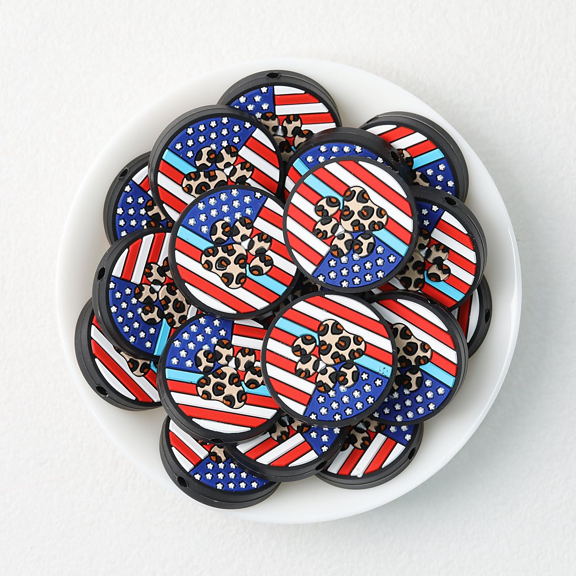 Independence Day Patriotic Silicone Focal Beads Paw US Flag 20pcs