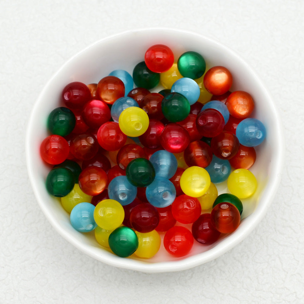 Jelly Color Imitation Cat Eye Resin Round Beads 8mm 10mm 100pcs 6