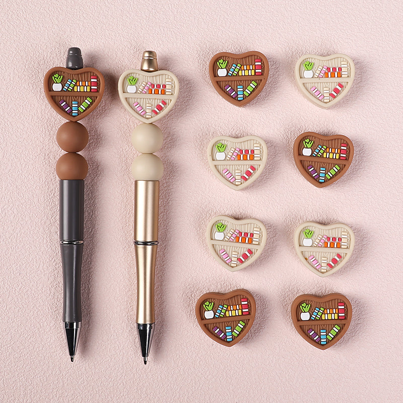 Silicone Focal Beads Heart Shaped Double Sided Bookshelf 20pcs 6