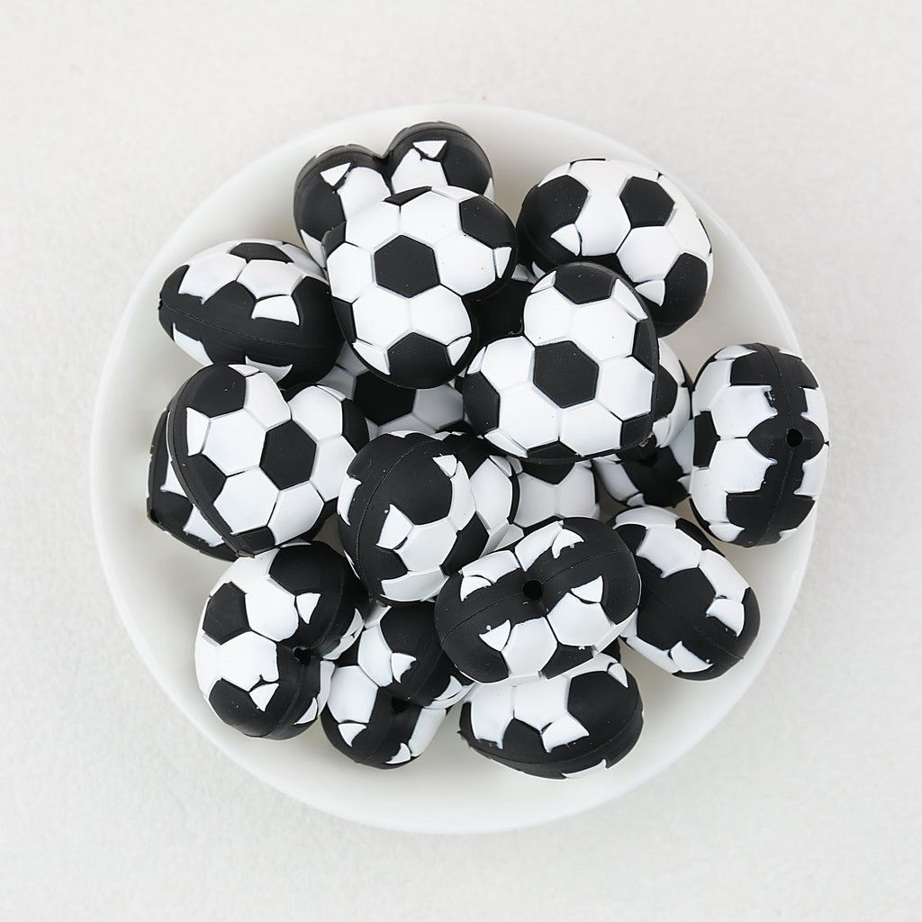 3D Black and White Soccer Ball Silicone Focal Beads 20pcs