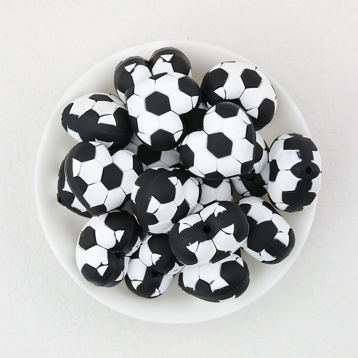 3D Black and White Soccer Ball Silicone Focal Beads 20pcs