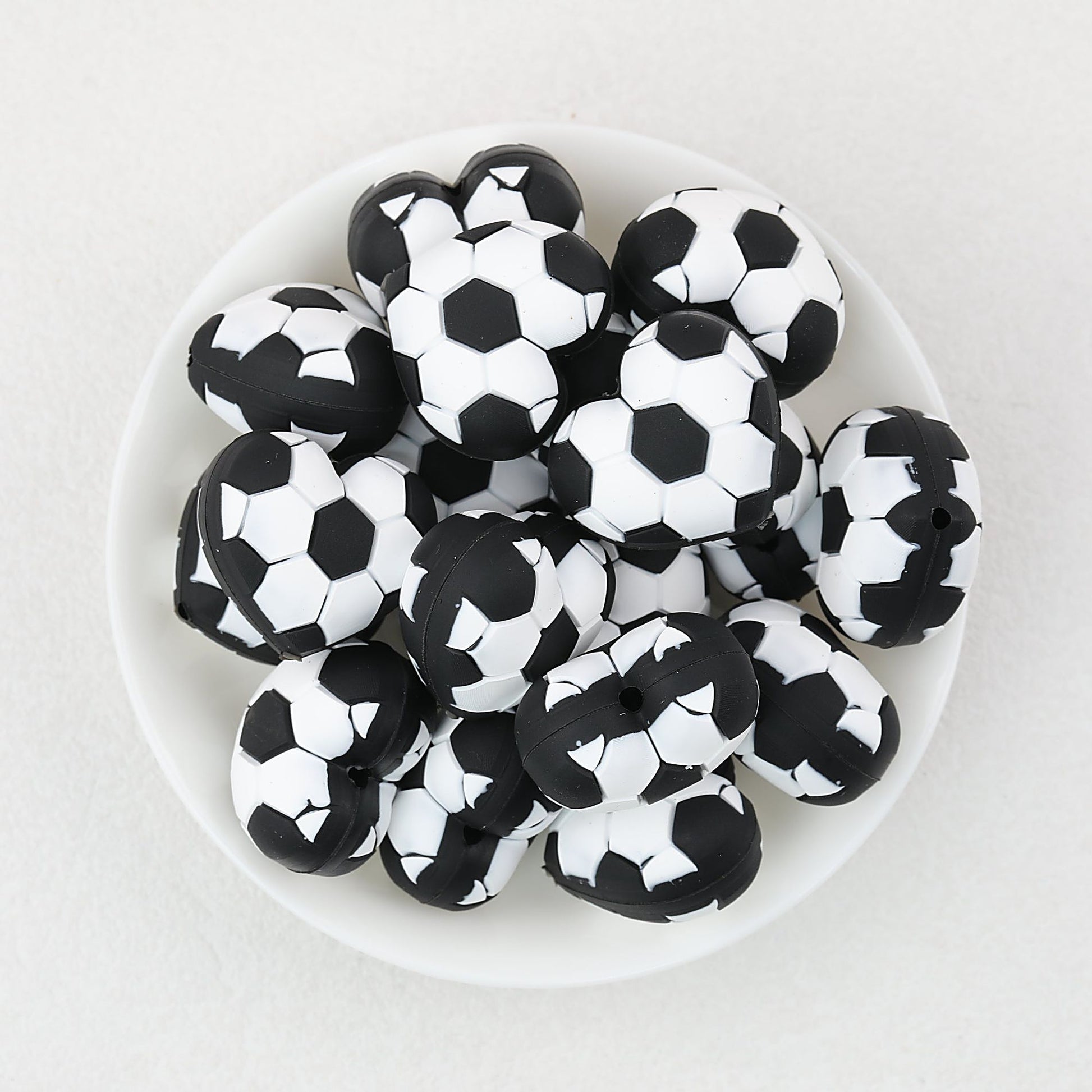 3D Black and White Soccer Ball Silicone Focal Beads 20pcs