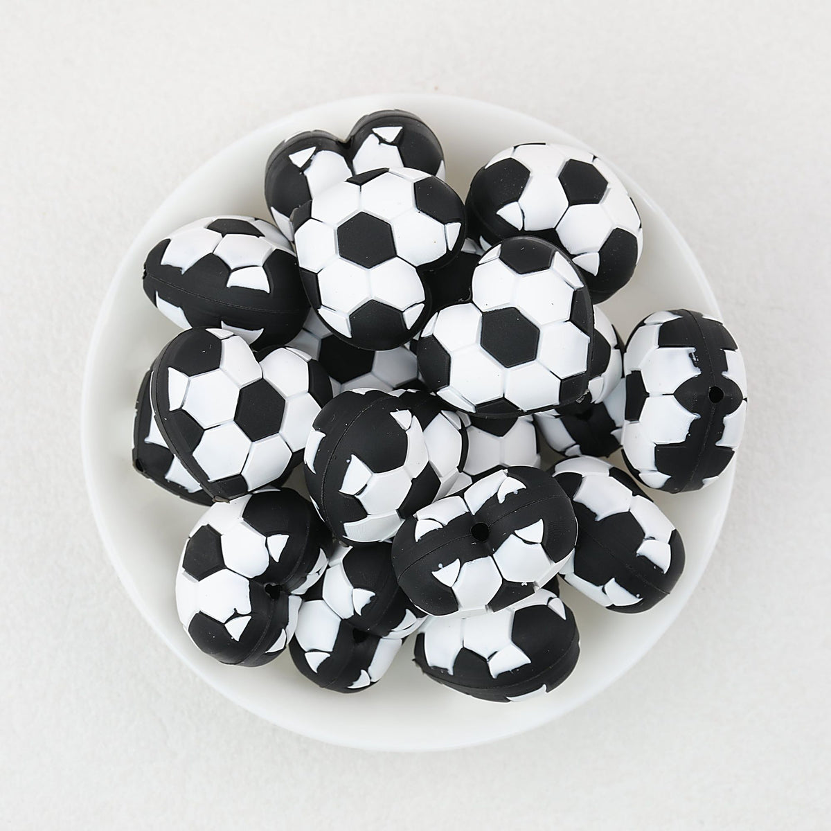 3D Black and White Soccer Ball Silicone Focal Beads 20pcs