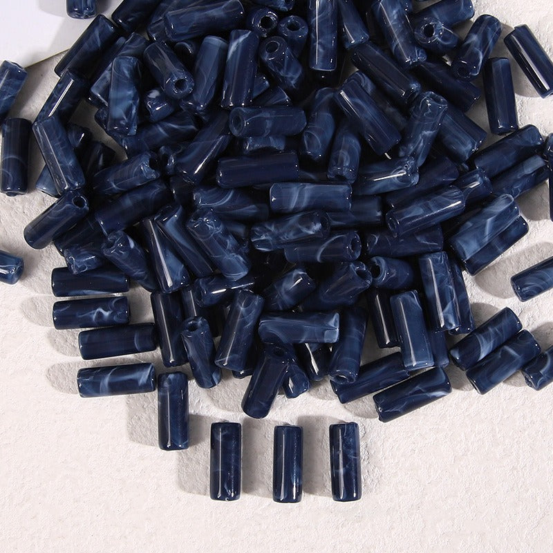Dual-Color Tube Acrylic Beads 18x7mm Glossy Swirls 200pcs 11