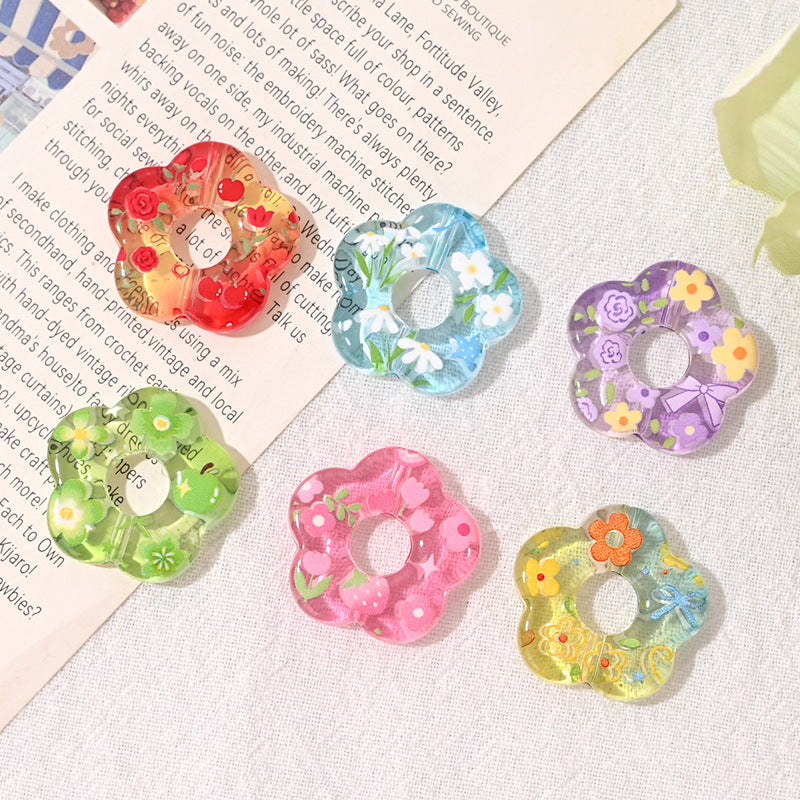 Floral Pattern Five-Petal Flower Acrylic Beads 26mm 10pcs 3