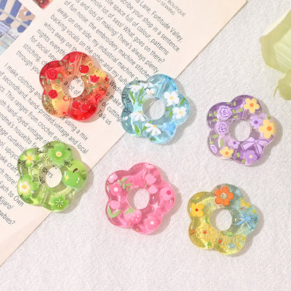 Floral Pattern Five-Petal Flower Acrylic Beads 26mm 10pcs 3