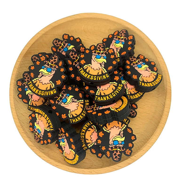 Silicone Focal Beads Thanksgiving Turkey With Thanksgiving Words 20pcs 2