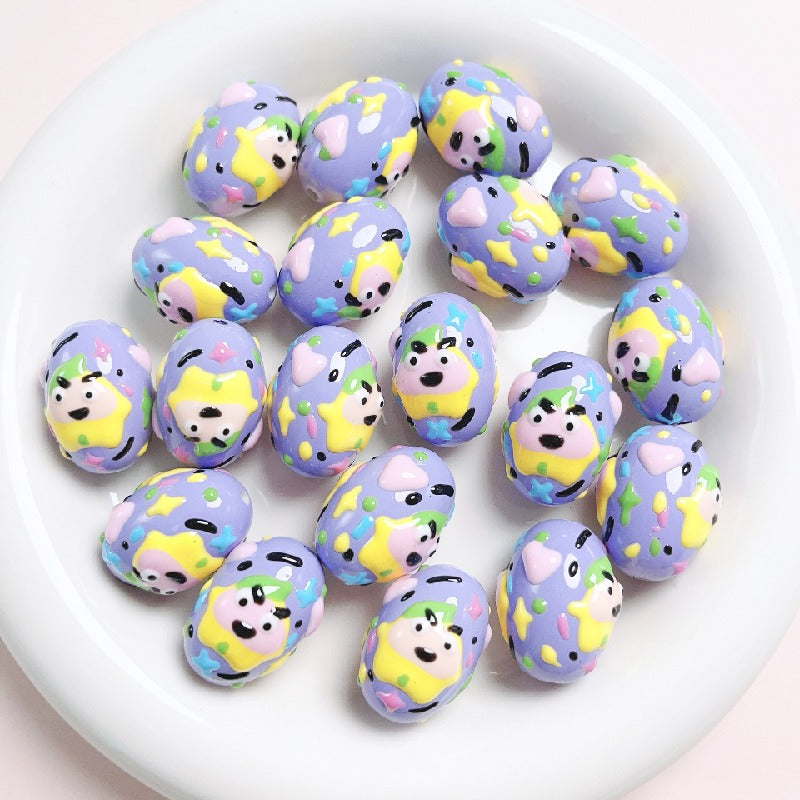 Hand-Painted Dinosaur Egg Acrylic Beads 16x24mm Colorful 5pcs 8