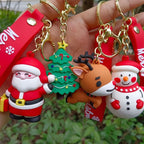 Silicone Christmas Keychain Cartoon Santa Snowman Tree Deer Charm