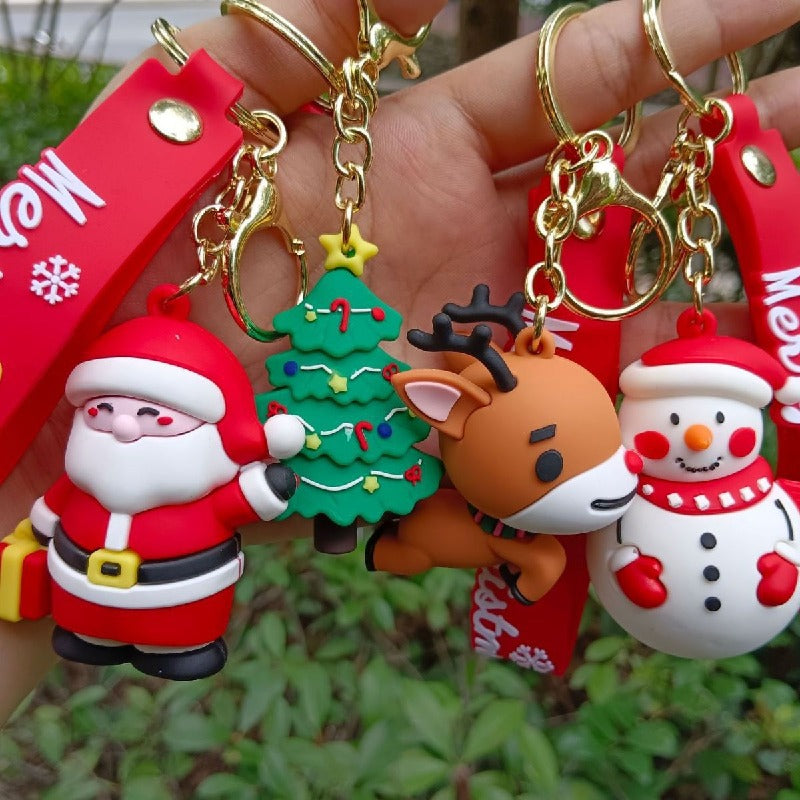 Silicone Christmas Keychain Cartoon Santa Snowman Tree Deer Charm