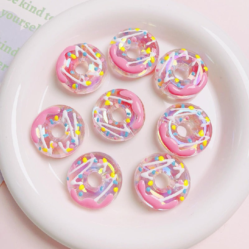 Hand Drawn Donut Acrylic Beads 30mm Colorful Pastel Swirl 5pcs 9