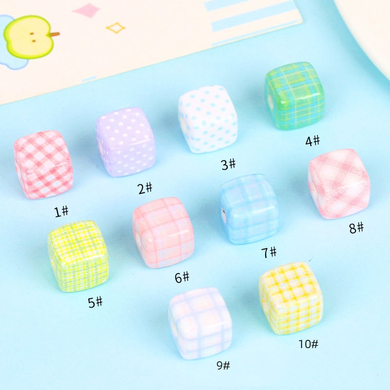 Fresh Striped Pattern Acrylic Square Beads 14mm Pastel Mixed 10pcs 6