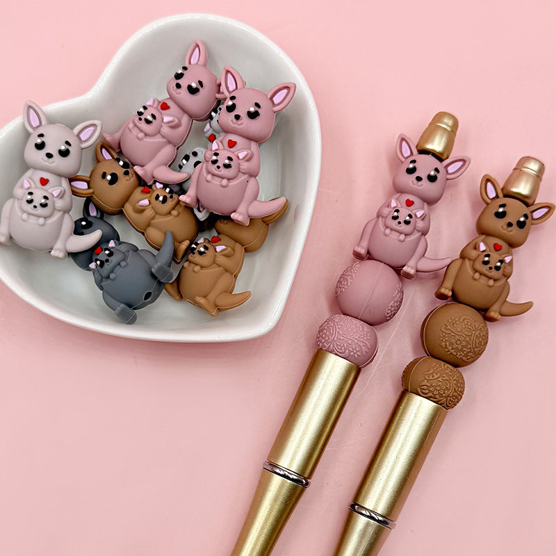 3D Kangaroo Mom and Baby Silicone Focal Beads Animal Design 20pcs 2