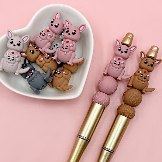 3D Kangaroo Mom and Baby Silicone Focal Beads Animal Design 20pcs 2