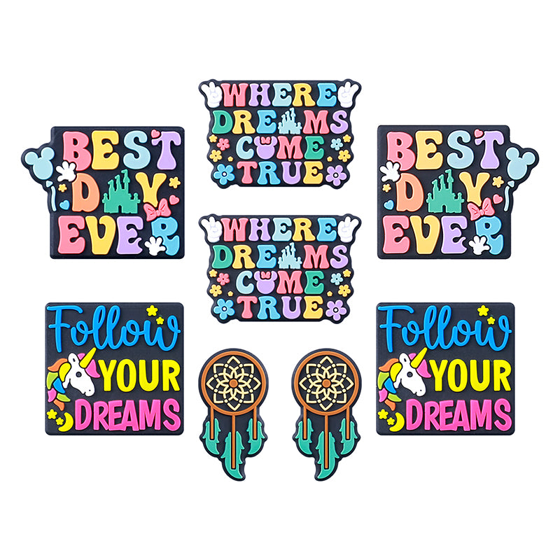 Silicone Focal Beads Dreams With Printed Text 20pcs