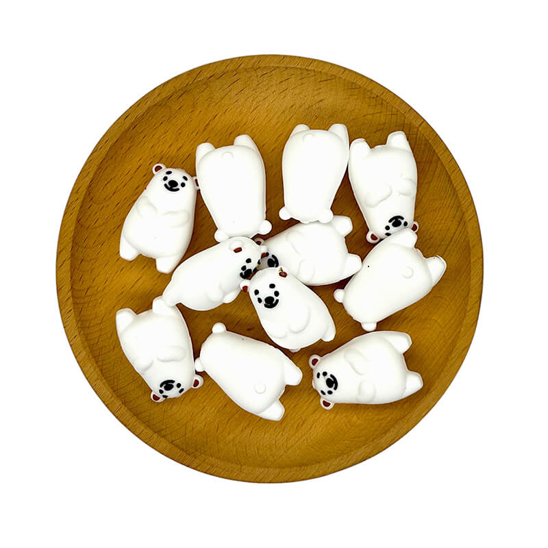 Silicone 3D Focal Beads White Smiling Bear Front View 20pcs 2