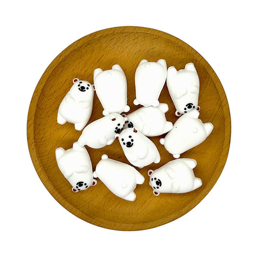Silicone 3D Focal Beads White Smiling Bear Front View 20pcs 2