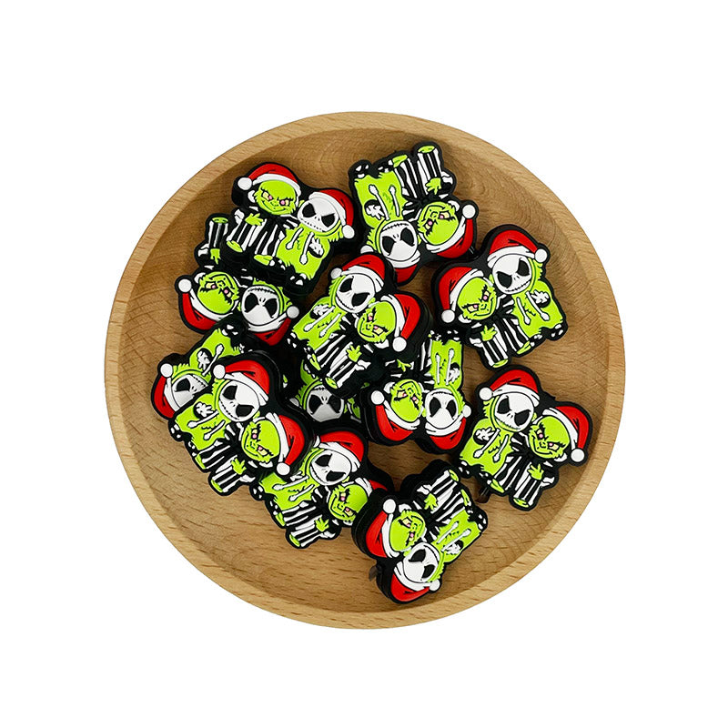 Silicone Focal Beads Christmas Jack And Grinch Wearing Santa Hats 20pcs 2