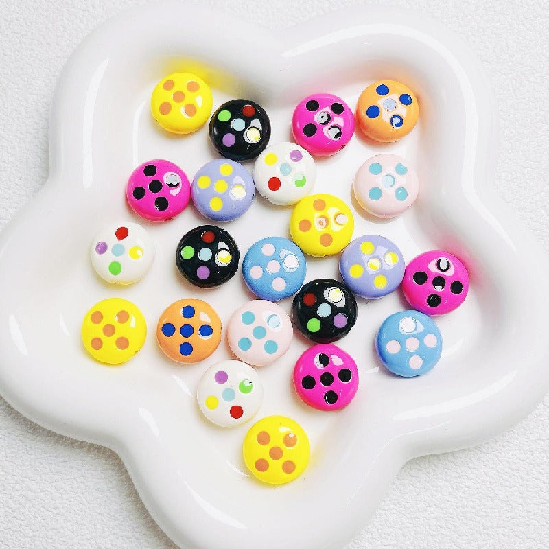 Palette Flat Acrylic Beads 16mm Glossy Raised Dot Design 10pcs 2