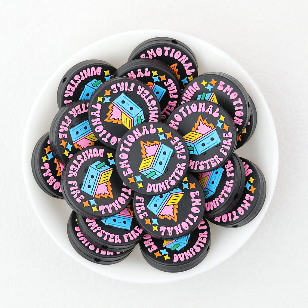 Black Flame Pattern Silicone Focal Beads 20pcs