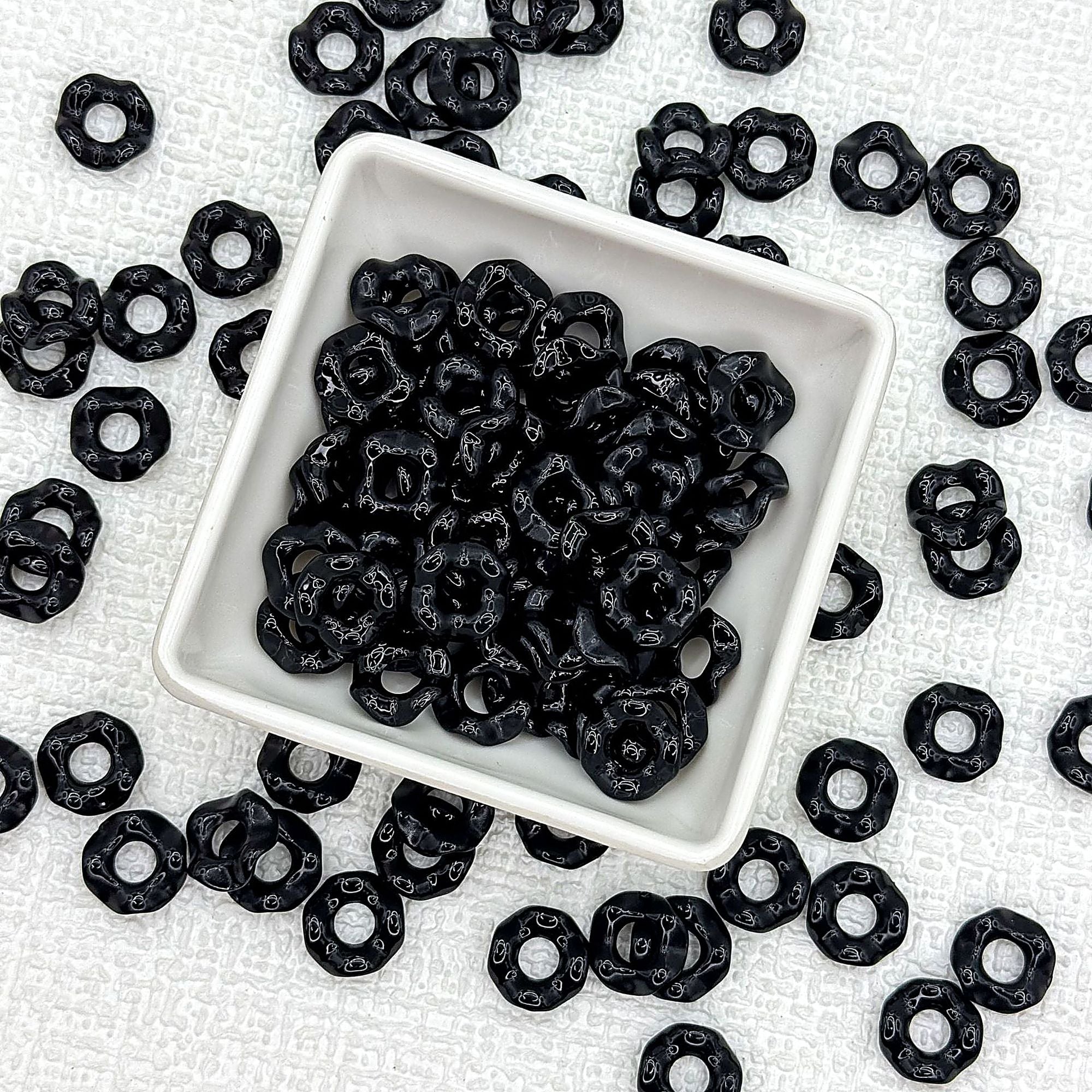 Acrylic Wavy Spacer Beads 12mm Baking Painted Colorful 50pcs - Black