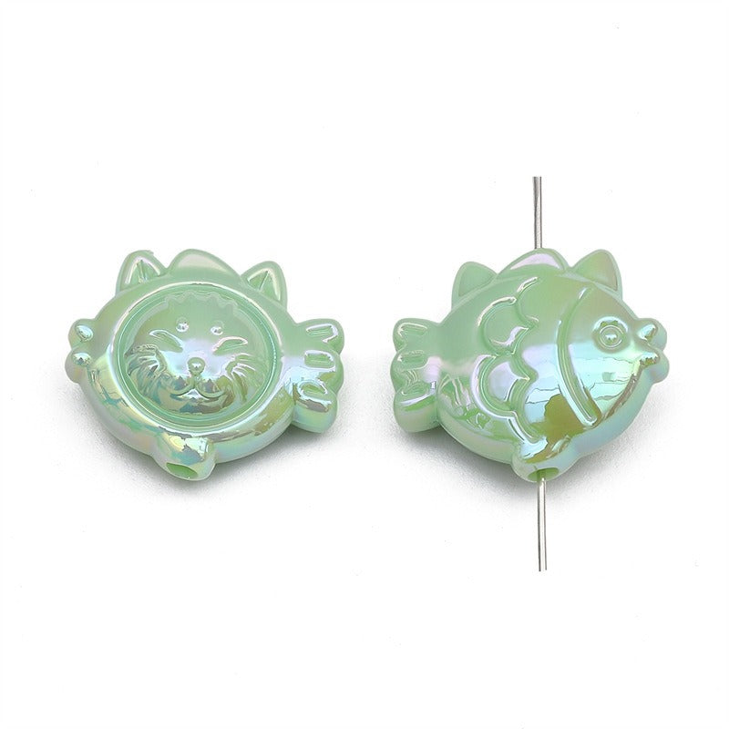 Painted Cat Fish Acrylic Beads 26x22mm Glossy Iridescent 8pcs 10