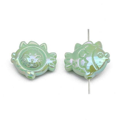 Painted Cat Fish Acrylic Beads 26x22mm Glossy Iridescent 8pcs 10