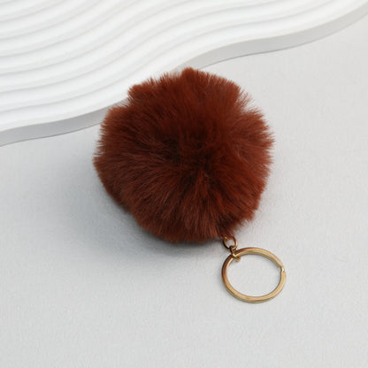 Pom Pom Keychain Plush Violet Faux Fur Ball Gold Ring 8cm