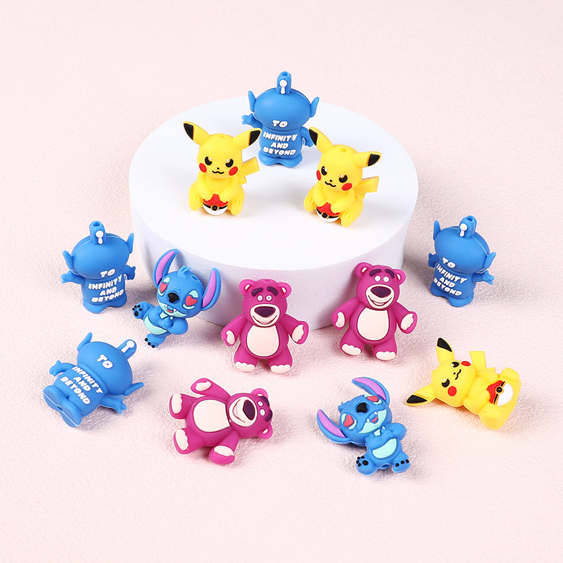 Silicone 3D Focal Beads Pikachu Stitch Purple Bear Text 20pcs 2