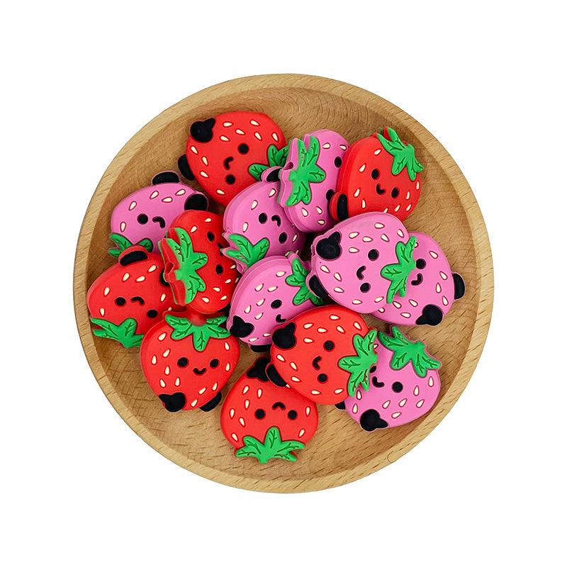 Silicone Focal Beads Strawberry Happy Face With Little Black Feet 20pcs 4