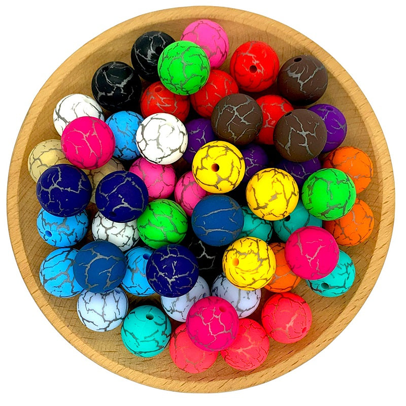 15mm Silicone Beads Crackle Printed Multi Color 50pcs
