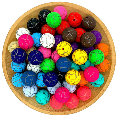 15mm Silicone Beads Crackle Printed Multi Color 50pcs