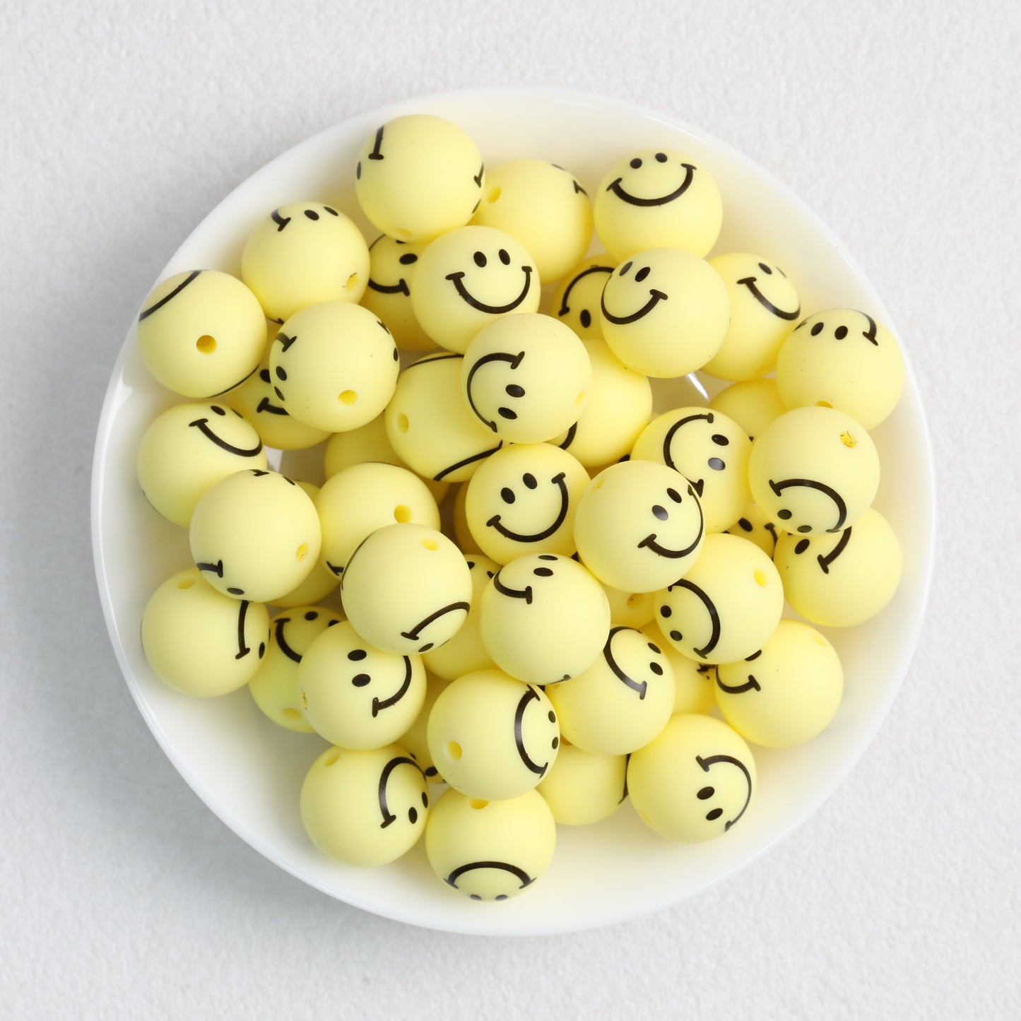 15mm Smiley Face Printed Round Silicone Beads  50pcs 4