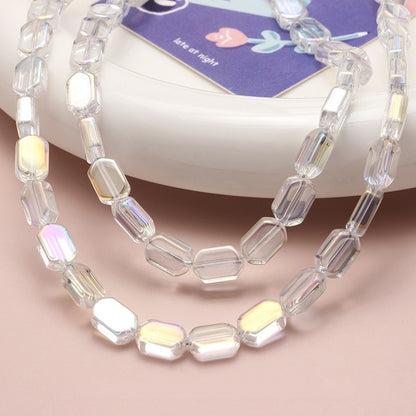 Electroplated Hexagon Glass Beads 10mm Transparent Iridescent 10pcs 15