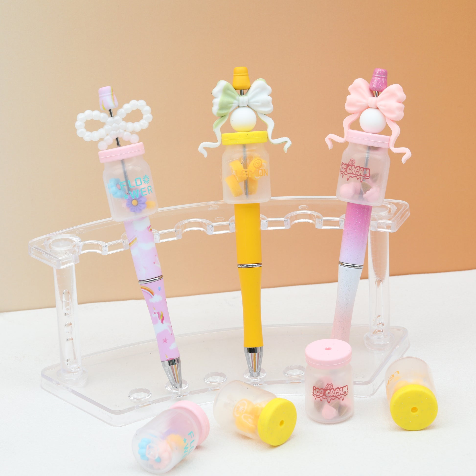 3D Daisy Orange Ice Cream Glitter Bottle Silicone Focal Beads 10pcs 4