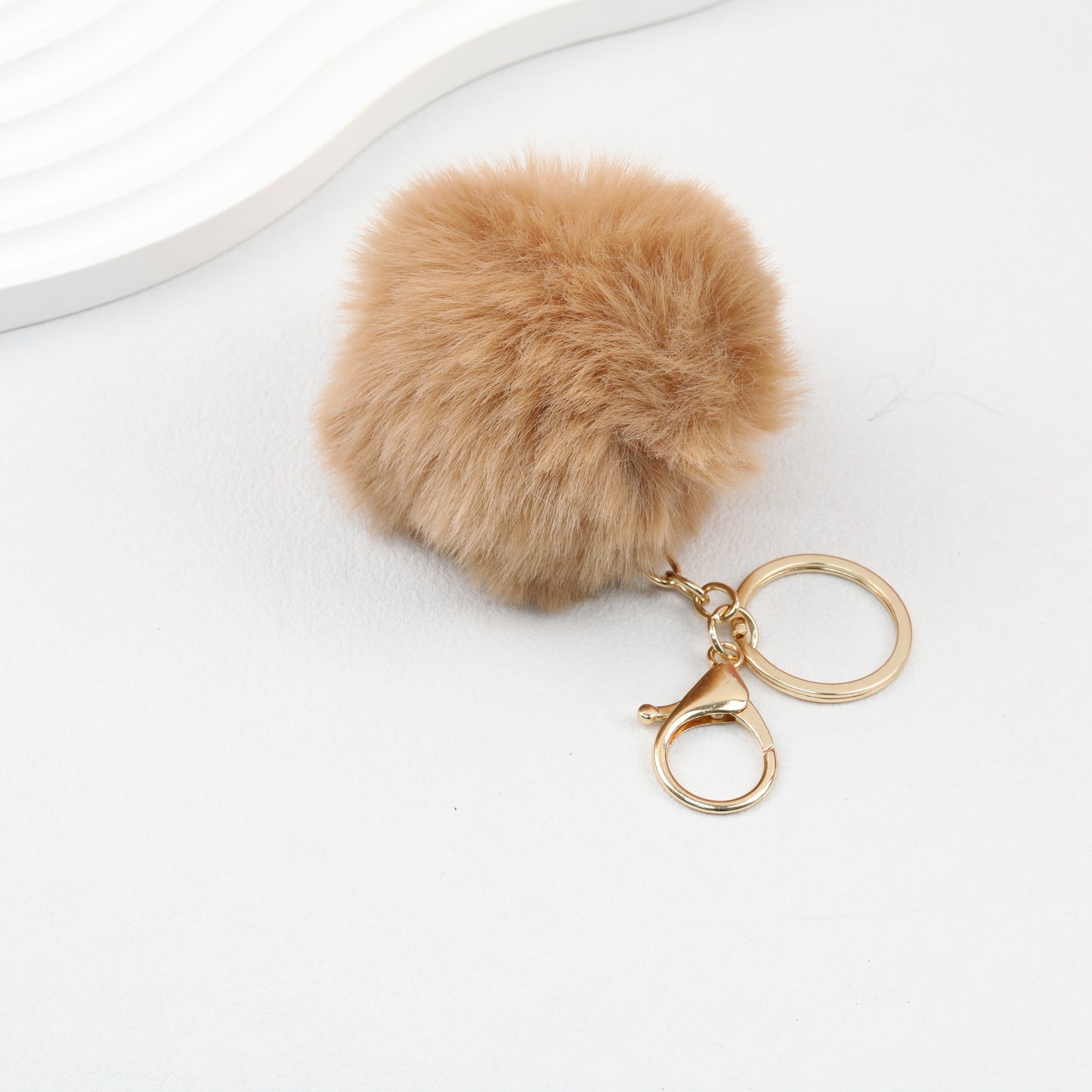 Pom Pom Keychain Fluffy Imitation Rex Rabbit Fur Ball 8cm With Lobster Clasp