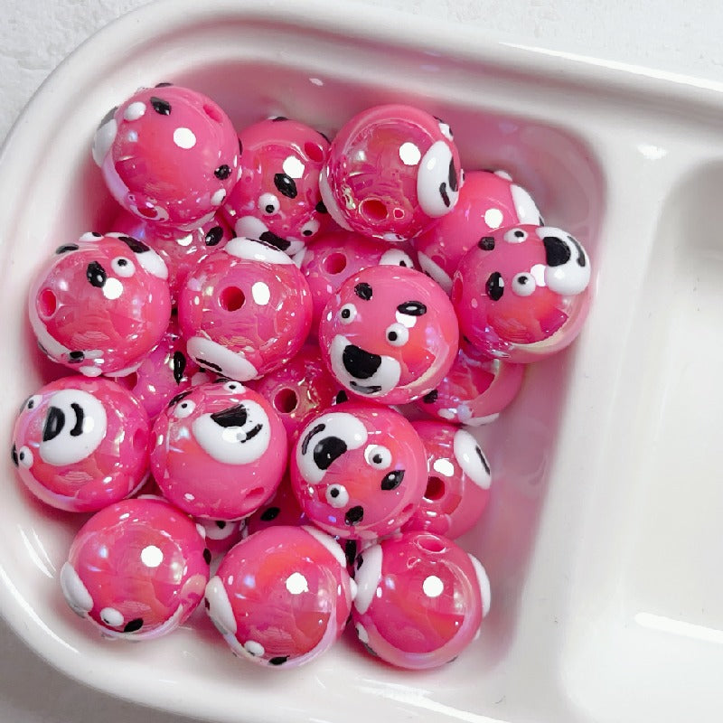Hand Painted Bear Round Acrylic Beads 16mm Pastel Colors 10pcs 4