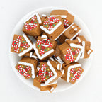 Gingerbread House Silicone Focal Beads Wholesale, 3D Christmas Candy Cane Red White Design