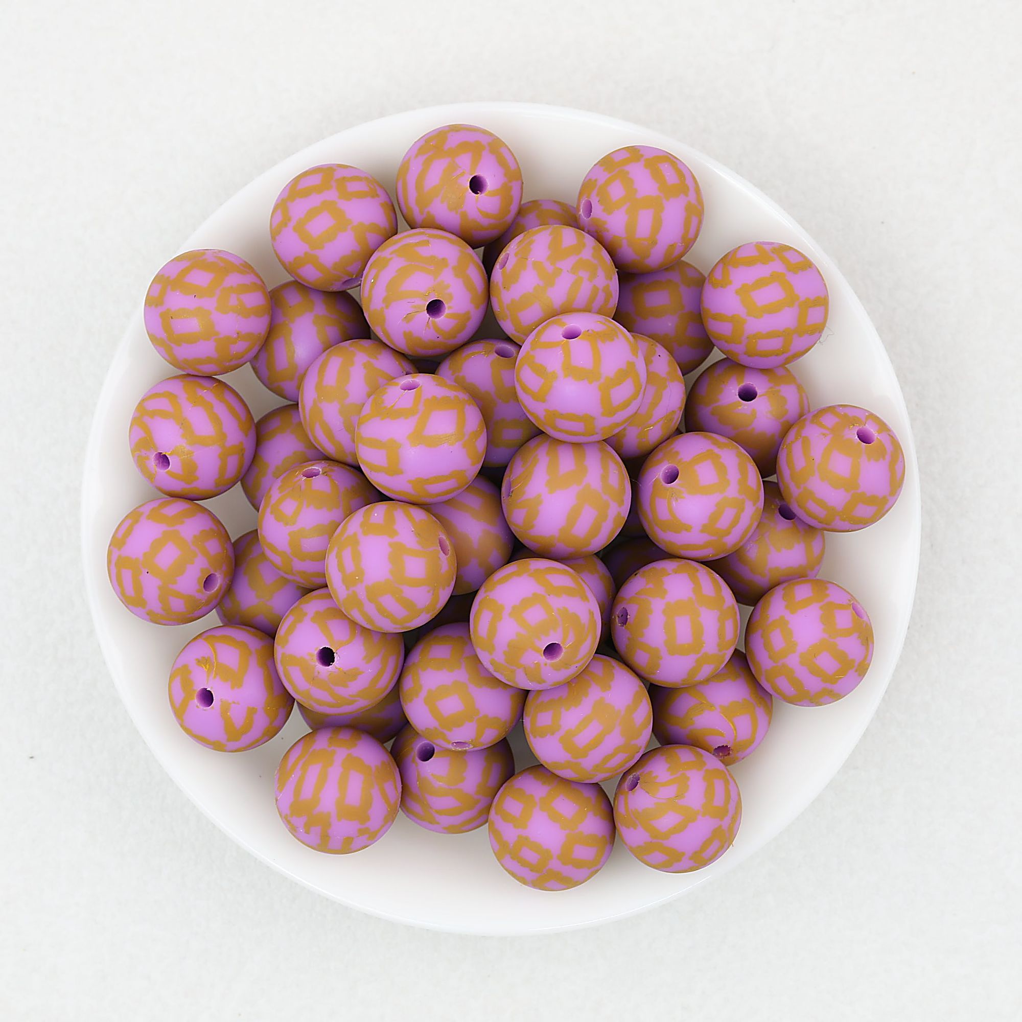15mm Printed Pattern Round Silicone Beads 50pcs - Photo Frame