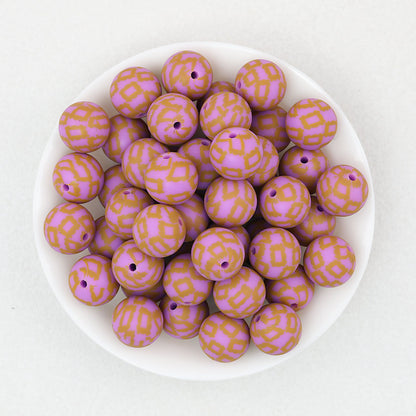 15mm Printed Pattern Round Silicone Beads 50pcs - Photo Frame